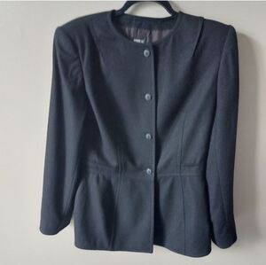 State Of Claude Montana Black Collarless Wool Hourglass Blazer Jacket Sz 10